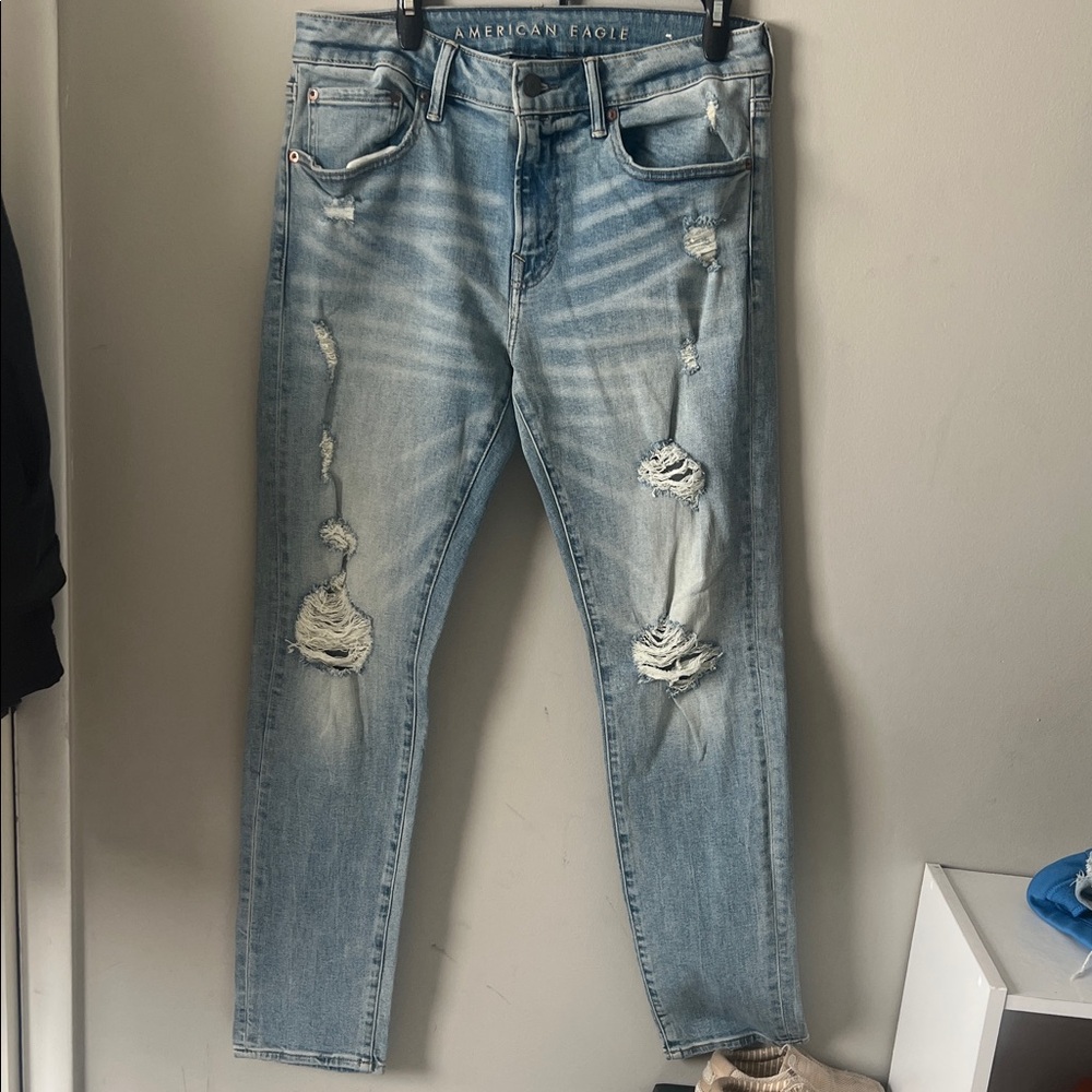 American Eagle Outfitters Men's Distressed Blue Skinny Jeans